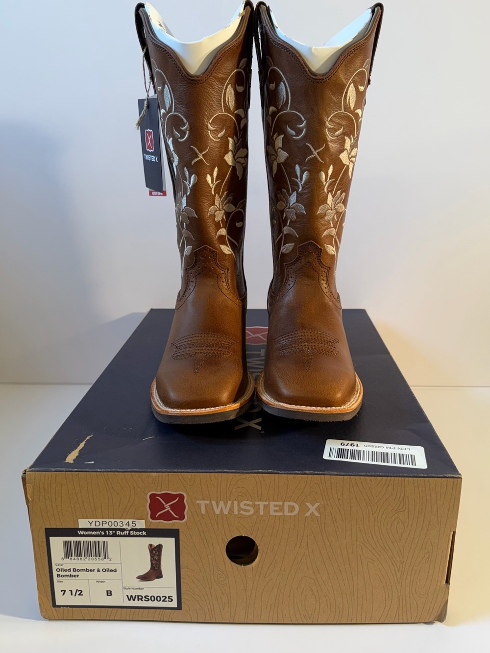 Twisted X Women's Ruff Stock Brown Western Embroidered Tall Boots size 7.5 New